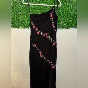 Y2K Fairycore Dress - Black Pink Floral Beaded Fairy Vintage Whimsigoth Formal